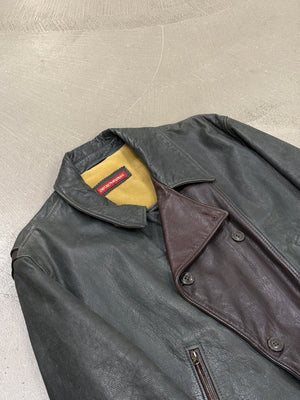 1990s Armani double breasted aviator leather jacket