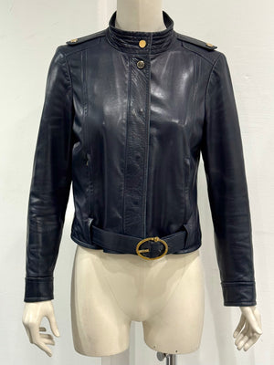2000s Gucci belted biker leather jacket