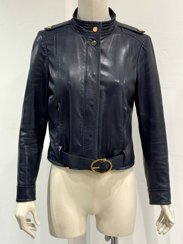 2000s Gucci belted biker leather jacket