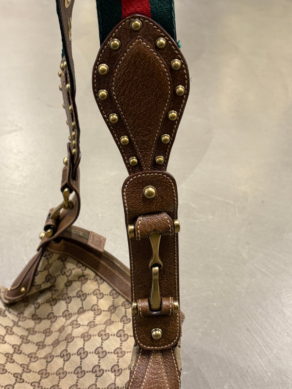 S/S2005 Gucci canvas monogram GG shoulder bag with web detailed strap