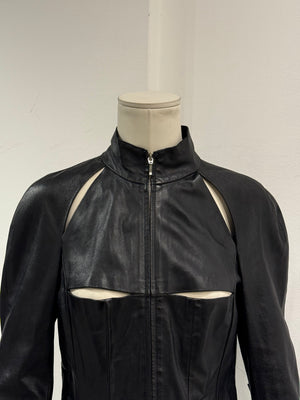 A/W2000 Paco Rabanne runway cut-out leather jacket
