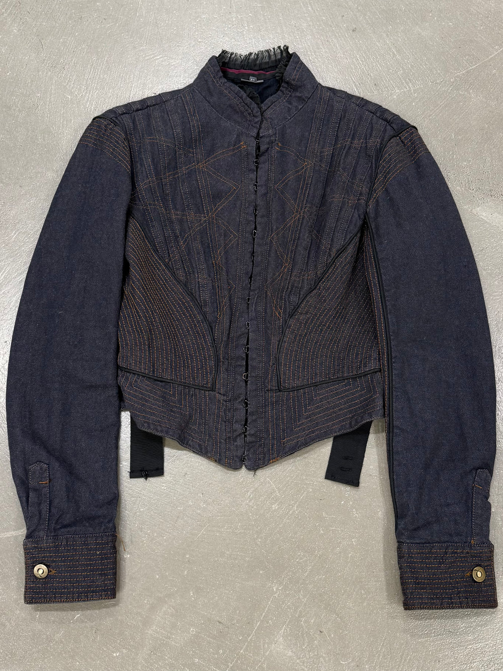 A/W2002 Alexander McQueen runway corseted denim jacket