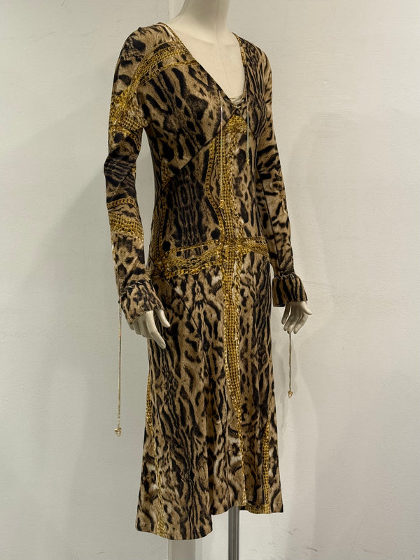 F/W2003 Roberto Cavalli leopard print dress with chains