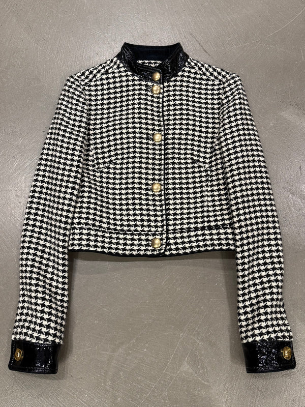 2000s Dolce & Gabbana vinyl trimmed cropped houndstooth jacket