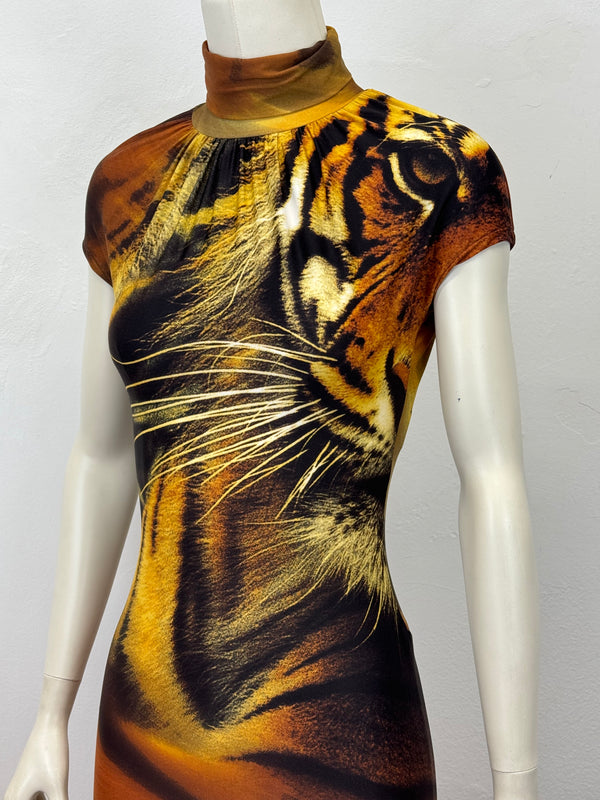 A/W2000 Roberto Cavalli tiger print cut-out dress