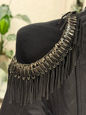 2000s Roberto Cavalli safety pin military leather jacket