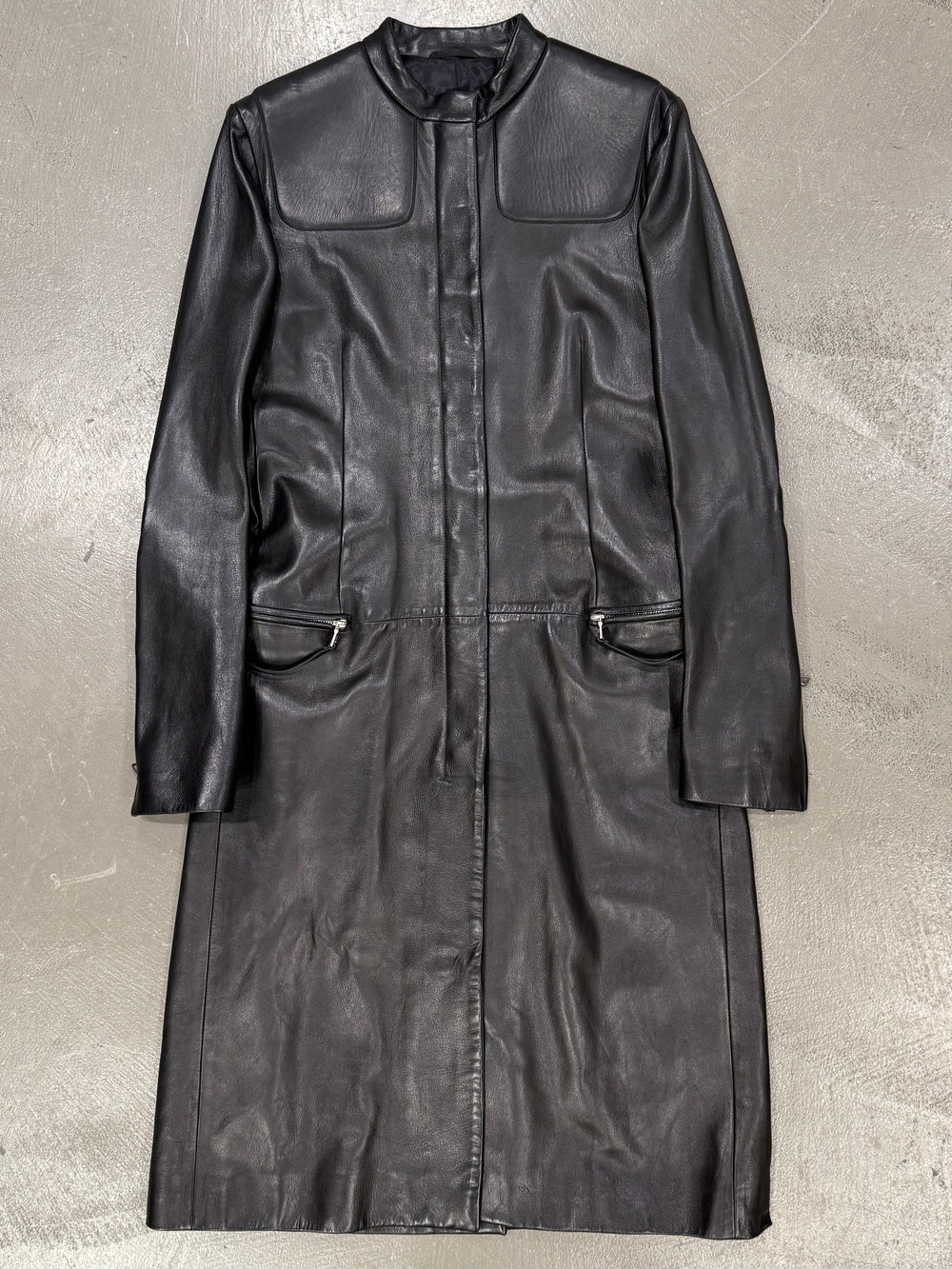 1999 Prada biker leather long coat