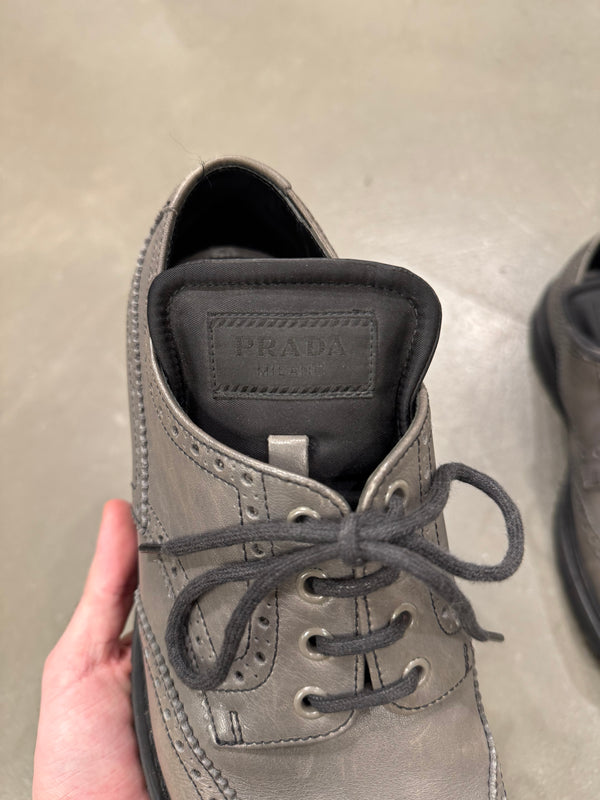 2000s Prada grey leather derby shoes