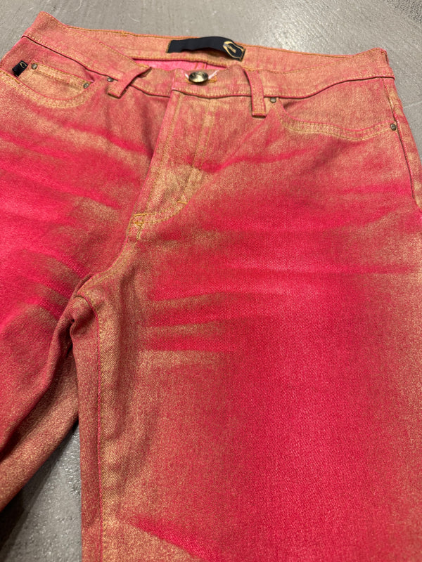 2000s Roberto Cavalli red metallic jeans