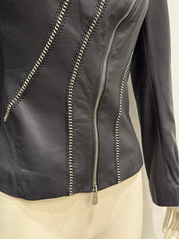 2000s Versace metal chains leather jacket