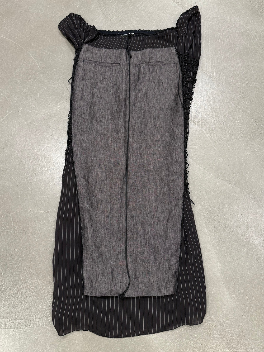 1990s Jean Paul Gaultier deconstructed pinstripe top skirt set