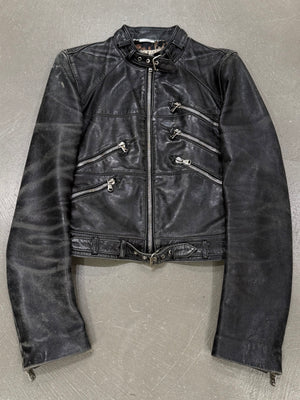 2001 Dolce & Gabbana multi zip faded distressed biker leather jacket