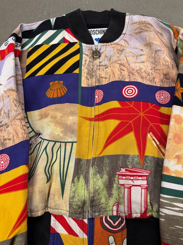 1980s Moschino colorful printed bomber jacket