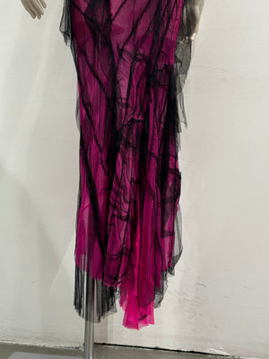S/S2001 Roberto Cavalli runway distressed silk halter evening dress