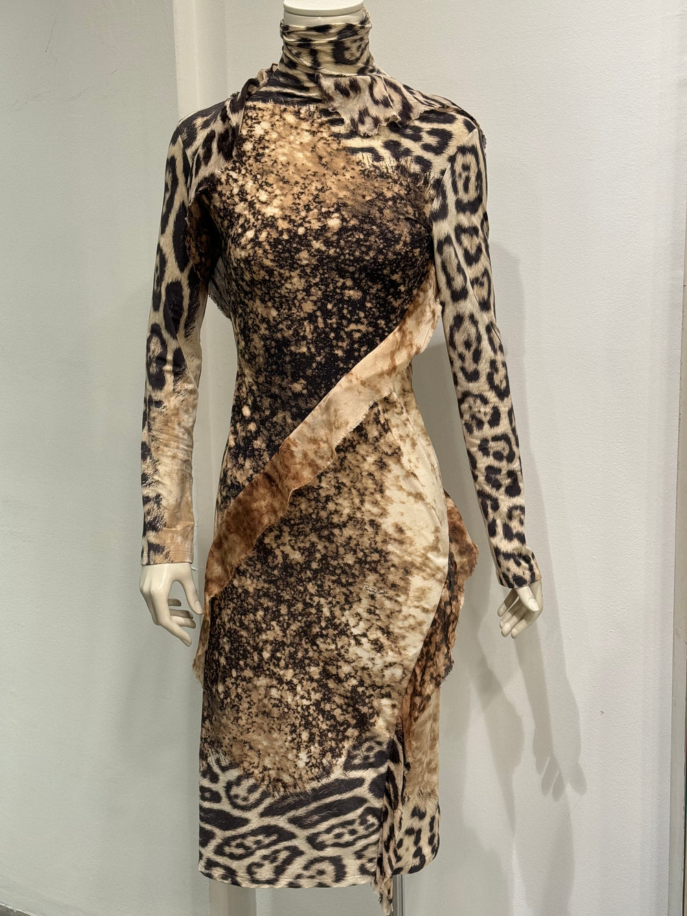 2001 Roberto Cavalli Leopard printed silk draped dress