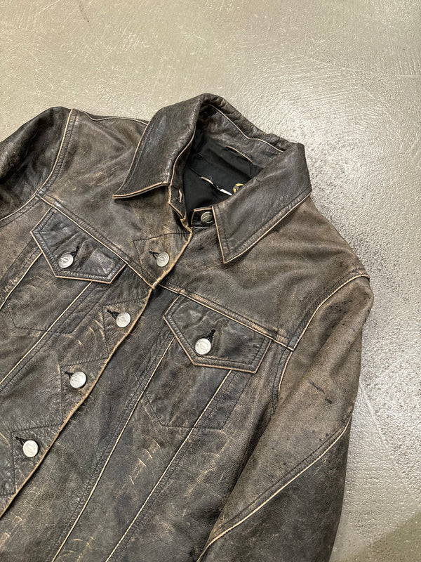 2000s Roberto Cavalli washed faded leather jacket