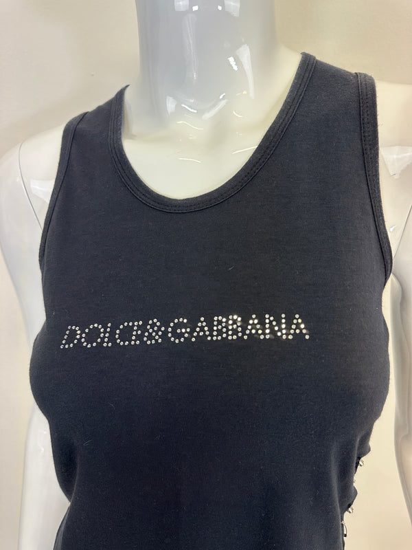S/S 2001 Dolce & Gabbana Safety Pin Rhinestone Swarovski Logo Tank Top