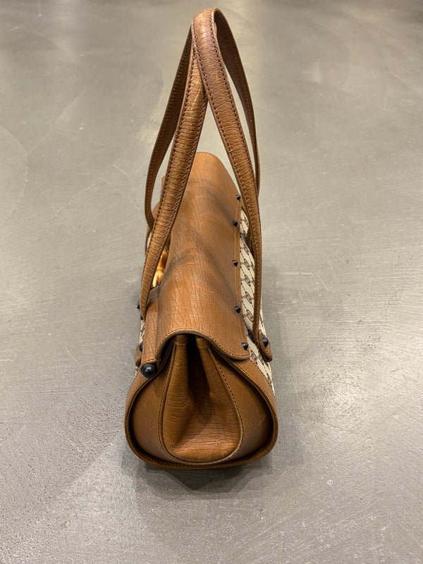 1990s Gucci monogram shoulder bag with bamboo detail