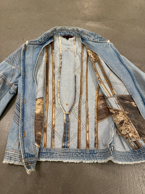 2000s Roberto Cavalli mainline paneled biker denim jacket