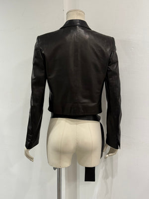2001 Gucci by Tom Ford black leather tie waist jacket