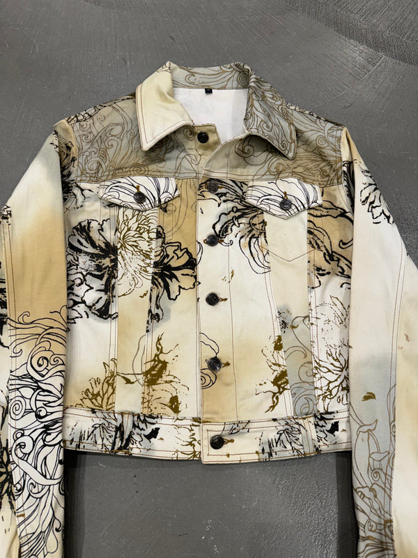 2001 Cavalli floral tattoo printed denim jacket