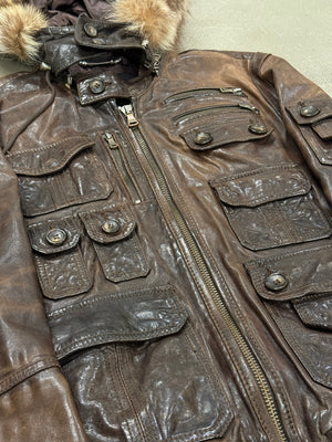 A/W2003 Dolce & Gabbana coyote fur multi-pockets cargo leather jacket