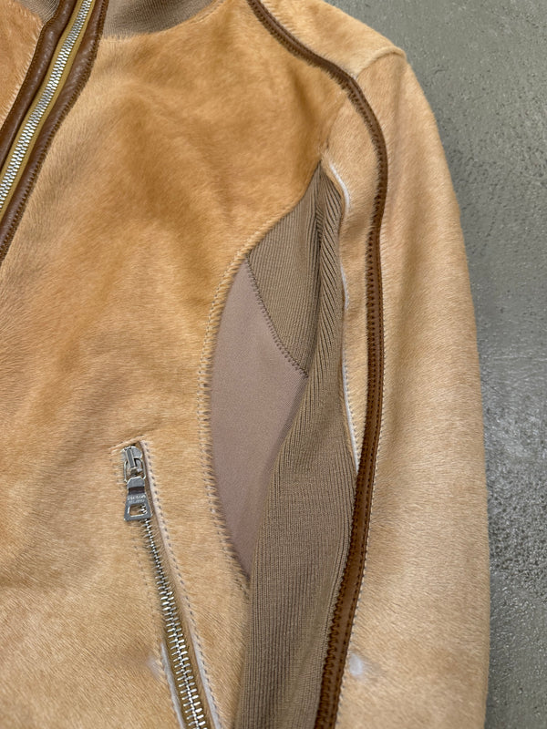 2000s Prada pony hair hybrid leather biker jacket