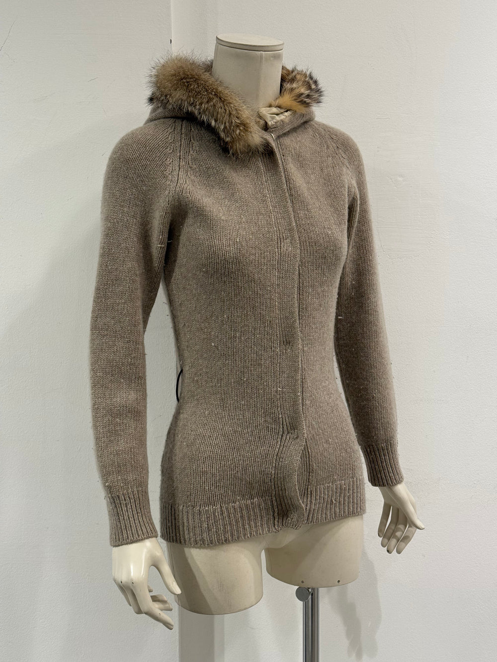 2000s Prada wool fur-trim hooded cardigan
