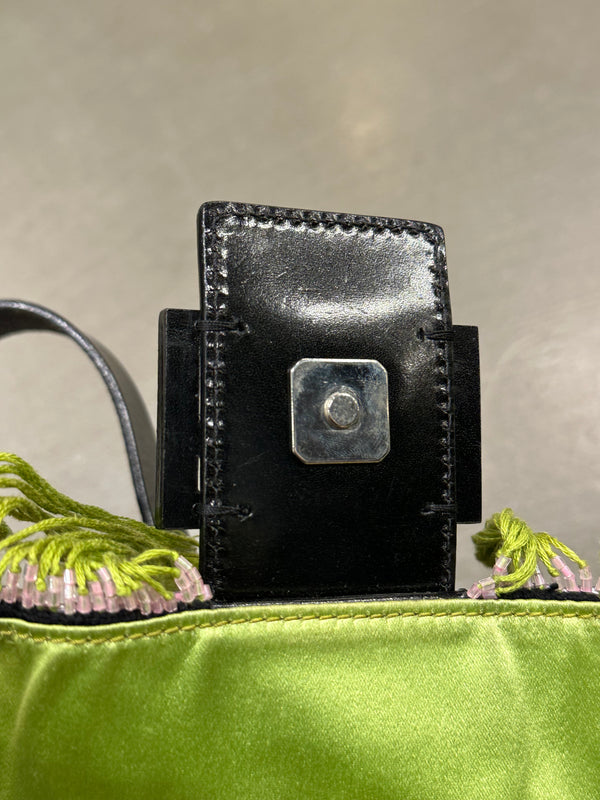 S/S1999 Fendi beaded fringe mirror-embellished baguette shoulder bag