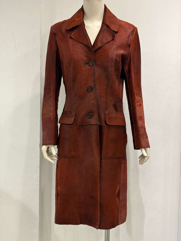 A/W2000 Roberto Cavalli pony hair leather belted coat