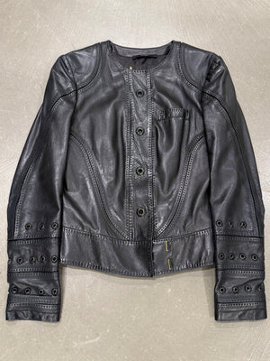S/S2004 Gucci by Tom Ford collarless panel leather jacket