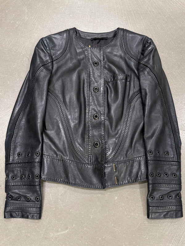 S/S2004 Gucci by Tom Ford collarless panel leather jacket