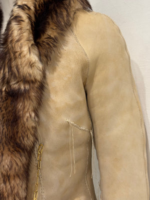 2000s Roberto Cavalli Shearling leather jacket with gold chains