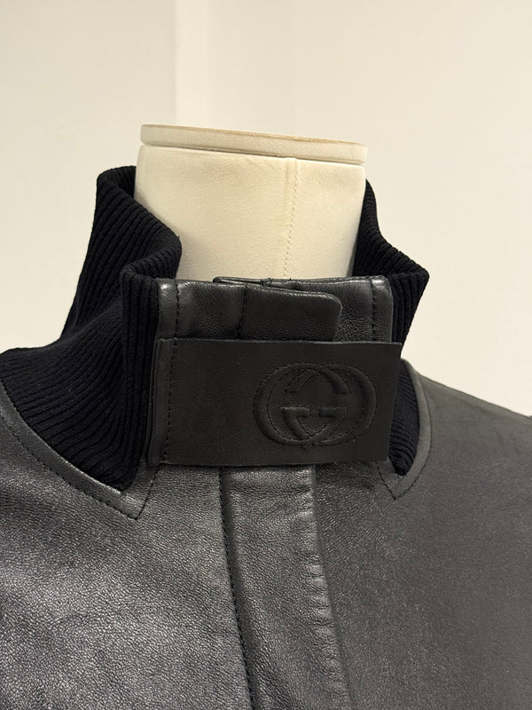A/W2002 Gucci by Tom Ford ribbed collar leather jacket