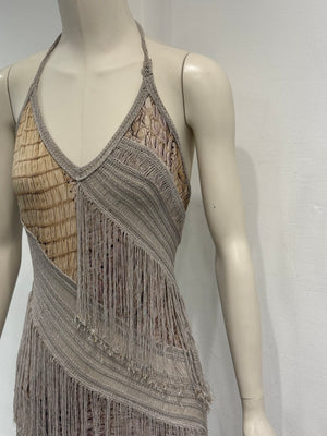 S/S2011 Roberto Cavalli crocodile print fringe halter mini dress