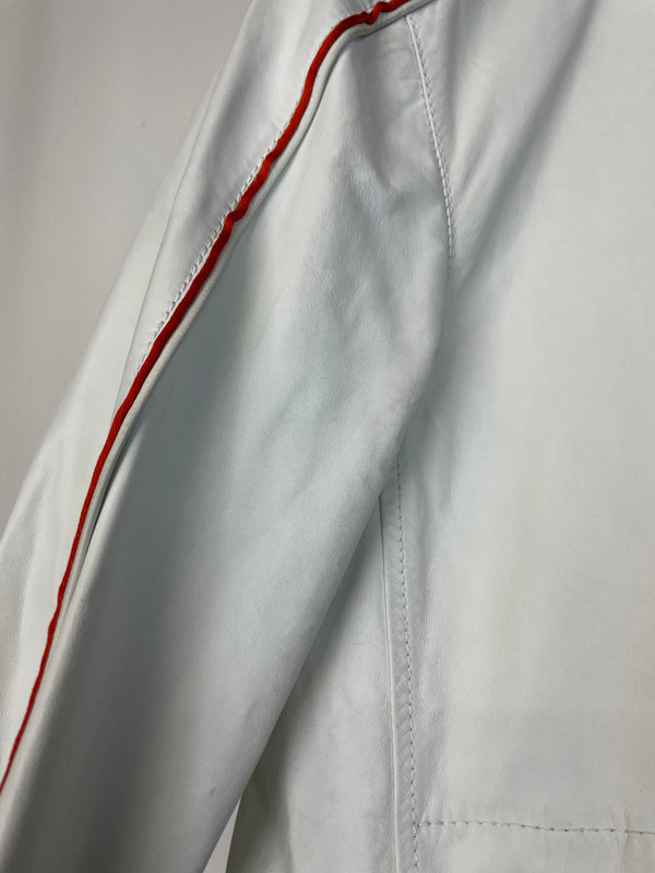 2000s Prada Red Line moto white leather jacket