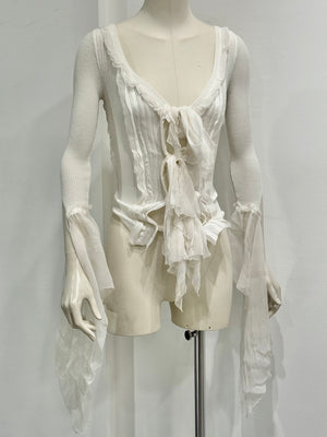 19990s Jean Paul Gaultier Sheer Ribbon-Tie corset blouse