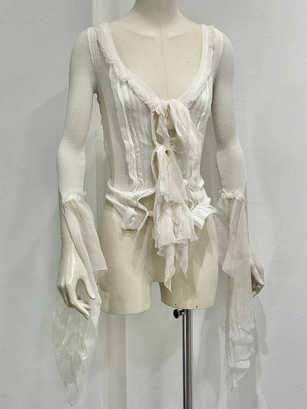 19990s Jean Paul Gaultier Sheer Ribbon-Tie corset blouse