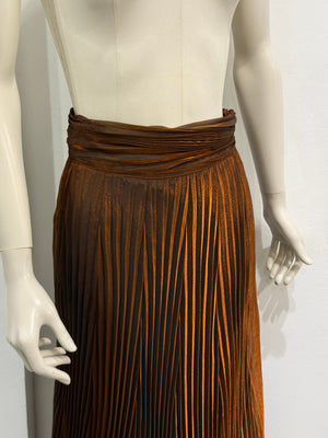 1980s Claude Montana pleated lurex iridescent long skirt