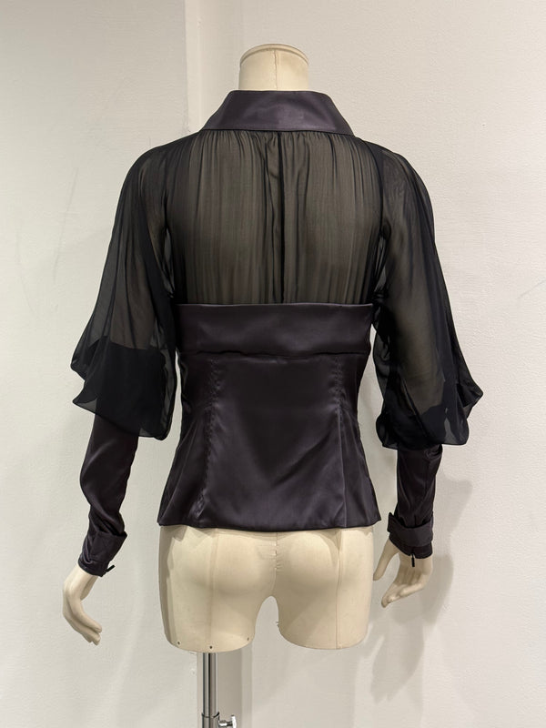 A/W2003 Gucci By Tom Ford runway corset ruched sleeves top