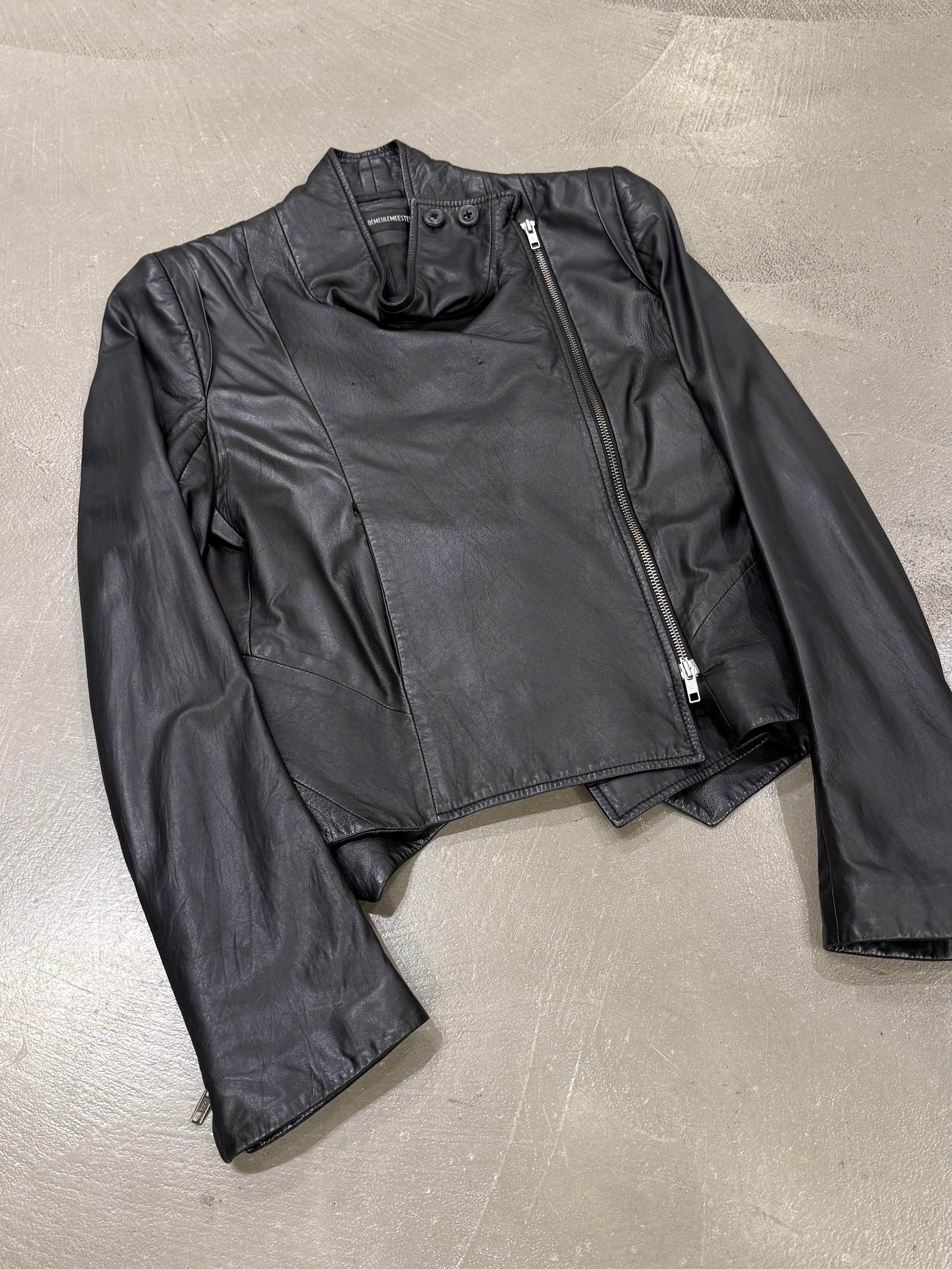 ANN DEMEULEMEESTER 2006SS アシンメトリーライダースXS 2000s Ann Demeulemeester deconstructed biker leather jacket
