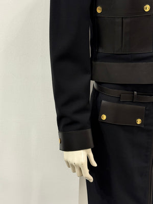 F/W2000 Gucci by Tom Ford leather-trim runway set jacket and skirt set