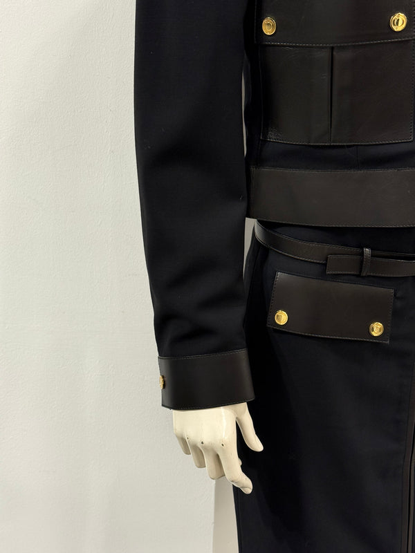 F/W2000 Gucci by Tom Ford leather-trim runway set jacket and skirt set