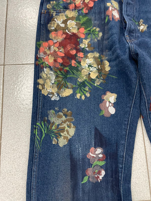 2016 Gucci Floral hand Painted Jeans