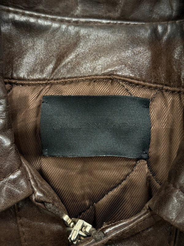 A/W2002 Balenciaga by Nicolas Ghesquiere distressed leather bomber jacket