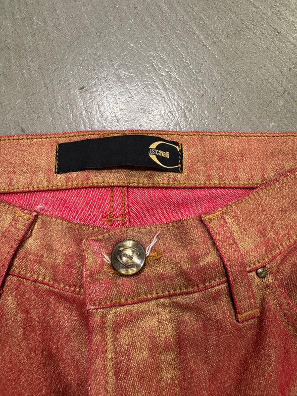 2000s Roberto Cavalli red metallic jeans