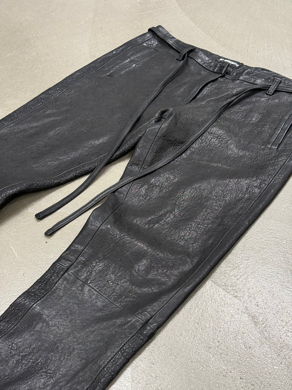2000s Ann Demeulemeester leather pants with waist straps