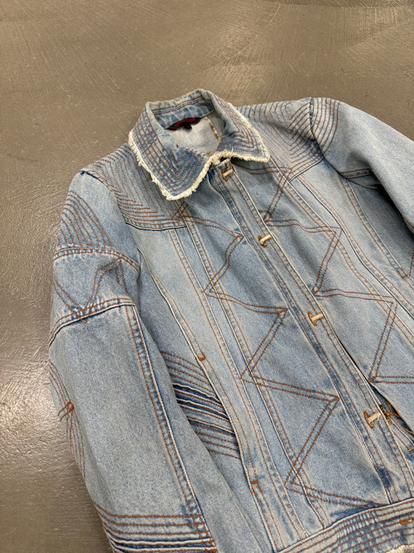 2000s Roberto Cavalli mainline paneled biker denim jacket