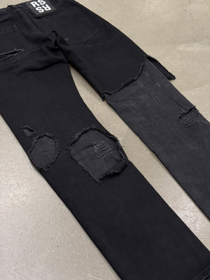 A/W2019 Raf Simons distressed black double layer pants