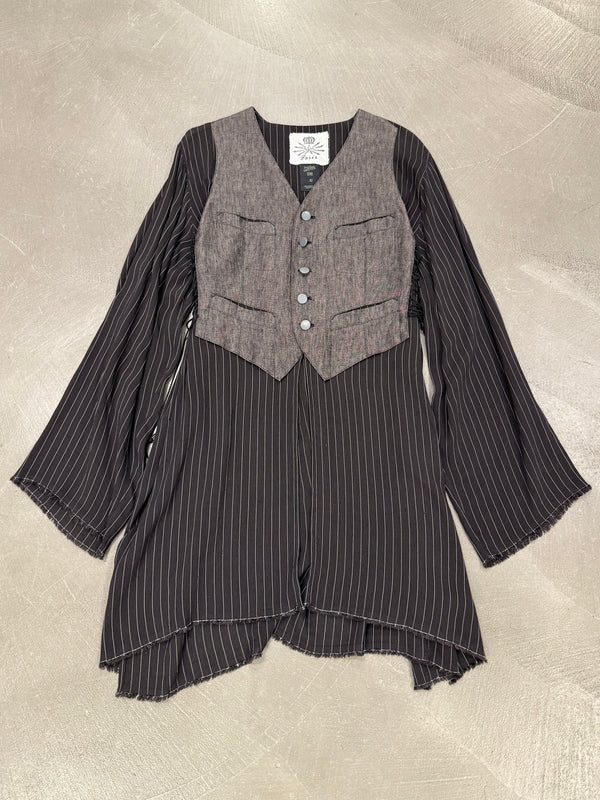 1990s Jean Paul Gaultier deconstructed pinstripe top skirt set